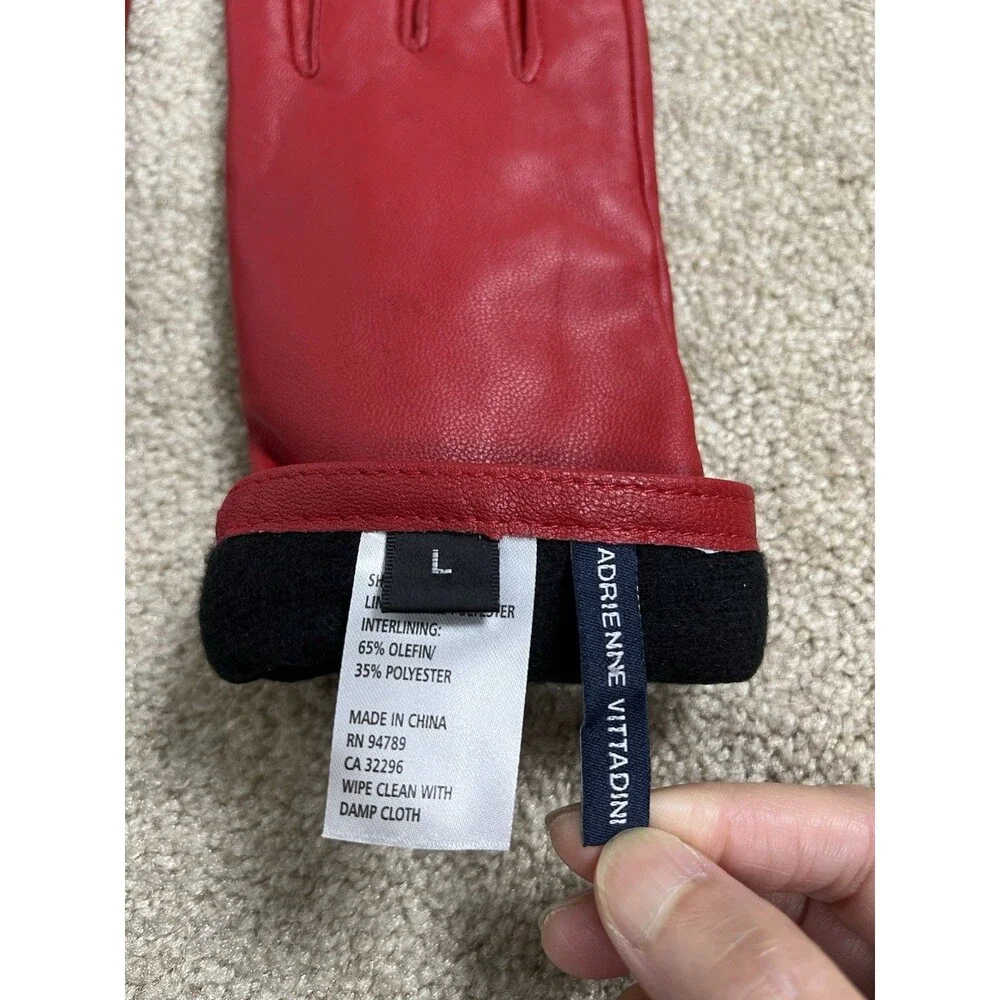ADRIENNE VITTADINI Size L Red Leather Wmns Gloves 3M Thinsulate Lining Read